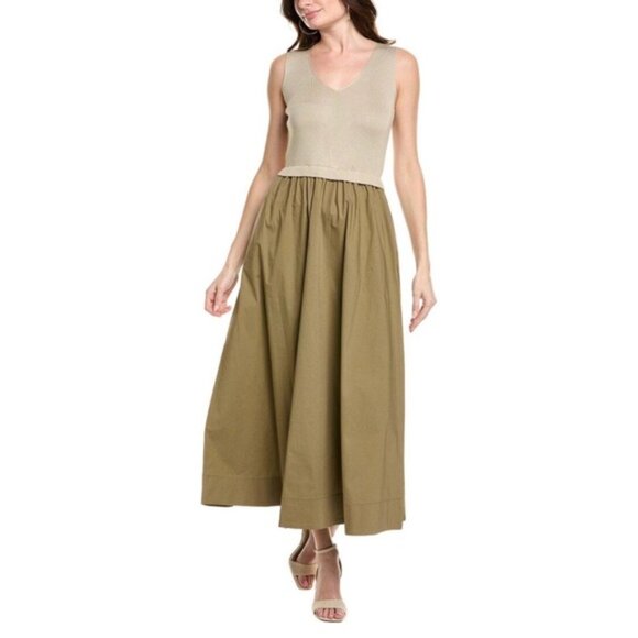 TAYLOR Olive Green Poplin Skirt Midi Dress - Picture 13 of 13